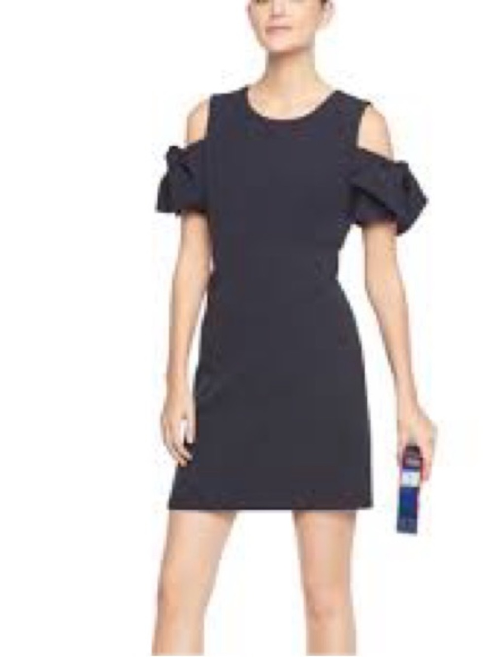 Milly Madison Navy Blue Cold Shoulder Mini Dress With Bow tie Sleeves. Size M.